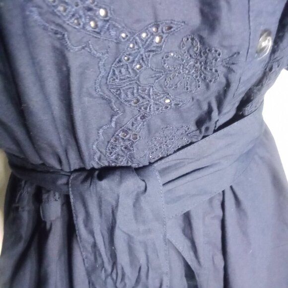 GAP NAVY Puff Sleeve Eyelet Mini Dress Eyelet Mini Shirtdress sz L - Picture 8 of 9